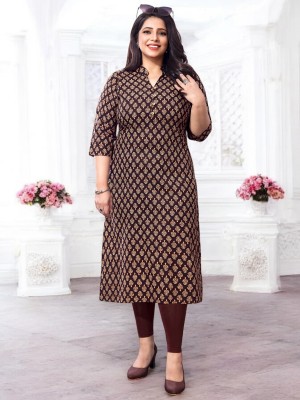 Jevi Prints Women Printed Straight Kurta(Brown)