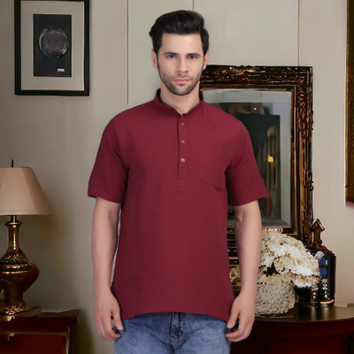 ACONITE Men Solid Straight Kurta(Maroon)