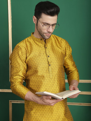 ANOUK Men Woven Design Straight Kurta(Yellow)