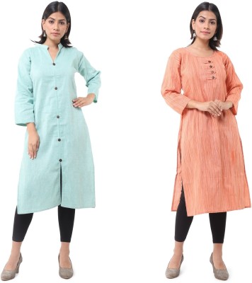 DESHBANDHU DBK Women Solid Straight Kurta(Light Blue, Orange)