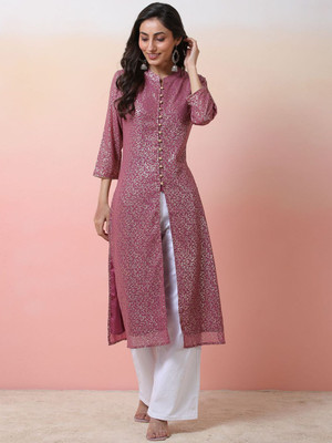 Sangria Women Printed Straight Kurta(Pink)