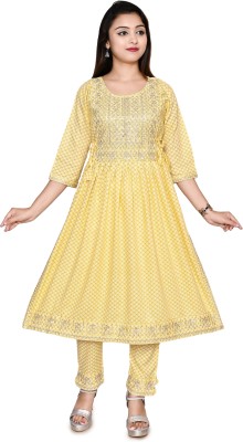 JY TRADERS Women Self Design A-line Kurta(Yellow)