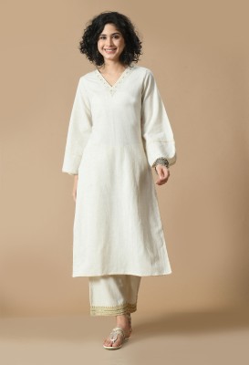 INDY LOOM Women Solid Straight Kurta(White)