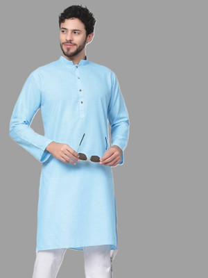 PoshSide Men Solid Straight Kurta(Light Blue)