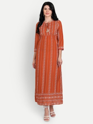 FUTURE LOOK Women Printed Straight Kurta(Orange)