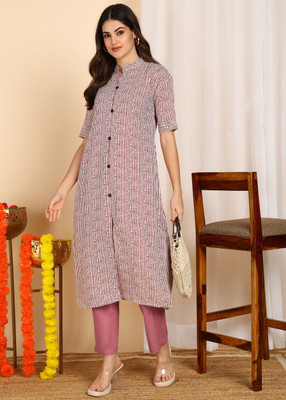 DSK STUDIO Women Striped A-line Kurta(Maroon)