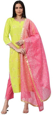 khodal creation Embroidered Kurta, Palazzo & Dupatta Set