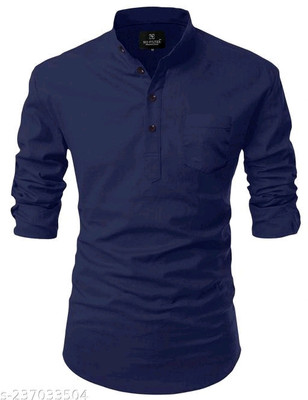 S KUADA Men Solid Straight Kurta(Dark Blue)