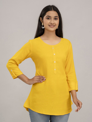 Feranoid Retail Women Solid Straight Kurta(Yellow)