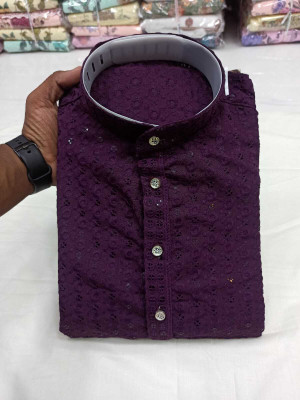 Alenjoy Men Chikan Embroidery A-line Kurta(Purple)