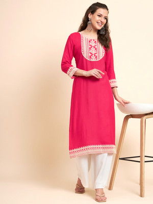 vairagee Women Embroidered Straight Kurta(Purple)