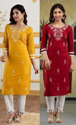 SISTO Women Chikan Embroidery A-line Kurta(Multicolor)