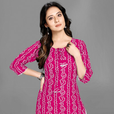 RUDRA ONLINE Women Solid A-line Kurta(Pink)