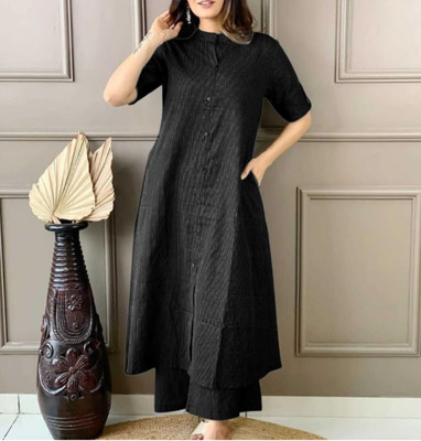 Rangshalaa Women Printed Straight Kurta(Black)