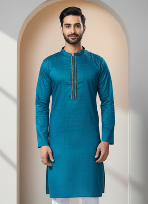 JUGG JUGG JEEYO Men Self Design Straight Kurta(Blue)