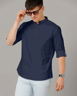 S KUADA Men Solid Straight Kurta(Dark Blue)