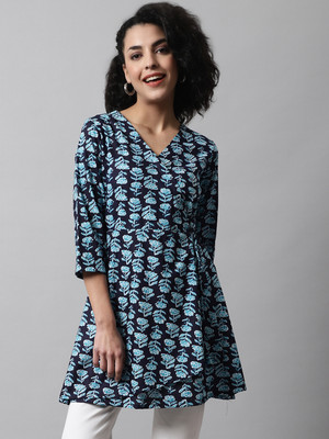 Feranoid Retail Women Printed Straight Kurta(Dark Blue)