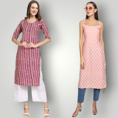 KALLAXI Women Printed Straight Kurta(Multicolor)