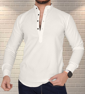 mvff Men Solid Straight Kurta(White)