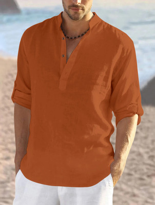 SHOPYCLICK Men Solid Straight Kurta(Brown)
