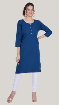 Adgood fashion Women Solid Straight Kurta(Blue)