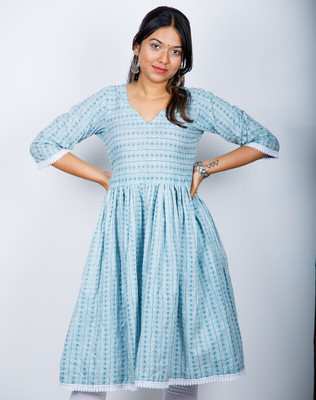 stylishkurti Women Tribal Anarkali Kurta(Blue, Light Blue)