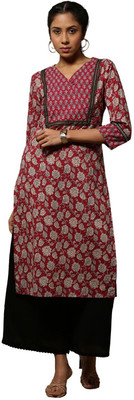 Abhishtitextile Women Printed Straight Kurta(Red)