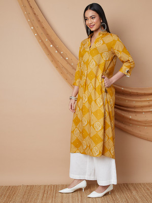 Melange by Lifestyle Women Printed Straight Kurta(Yellow)