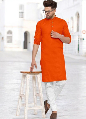 Rashmi Genz Men Printed Straight Kurta(Orange)