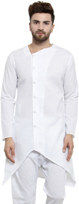 JS COLLECTION Men Solid Asymmetric Kurta(White)