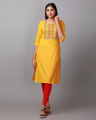 Alena Women Embroidered Ethnic Dress Kurta(Yellow)