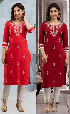 SISTO Women Chikan Embroidery Straight Kurta(Multicolor)