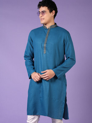 V-MART Men Solid A-line Kurta(Blue)