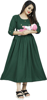 PRESENTSALE Women Solid Anarkali Kurta(Green)