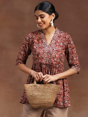 LIBAS Women Printed A-line Kurta(Orange)
