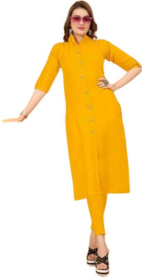 SWAMI CREATION Women Solid A-line Kurta(Yellow)