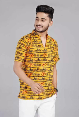 nsbeanie Men Printed Straight Kurta(Orange)