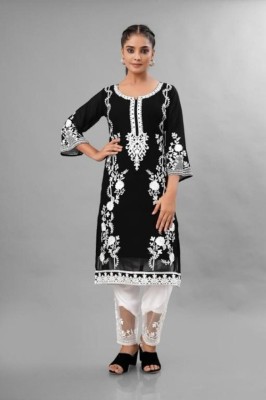 shiv creation Women Embroidered Pakistani Kurta(Black, White)