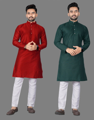 DHASU TRENDZ Men Solid Straight Kurta(Red, Green)