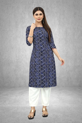 HouseOfCommon Women Self Design Straight Kurta(Dark Blue)