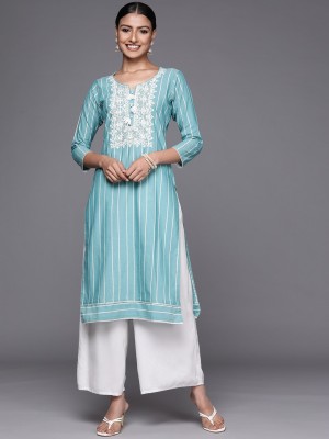 LIBAS Women Embroidered Straight Kurta(Blue)