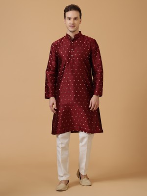 NIVATEX Men Printed Straight Kurta(Maroon)