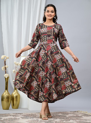 Tejal Textile Women Embroidered Anarkali Kurta(Brown)