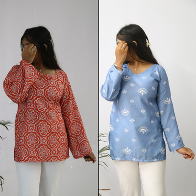 aanzri Women Printed A-line Kurta(Pink, Red)