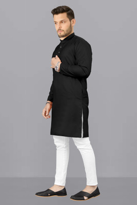 kanha creation Men Solid Straight Kurta(Black)
