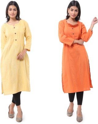 DESHBANDHU DBK Women Self Design Straight Kurta(Yellow, Orange)