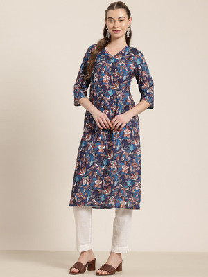 HERE&NOW Women Floral Print Straight Kurta(Multicolor)