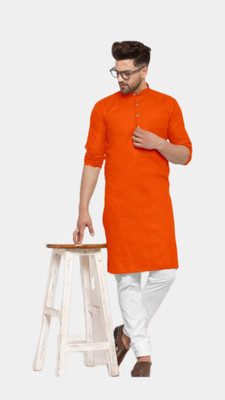 VINAARI Men Solid A-line Kurta(Orange)