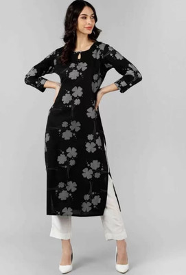 CKBR-G TAXTILES Women Floral Print A-line Kurta(Black)