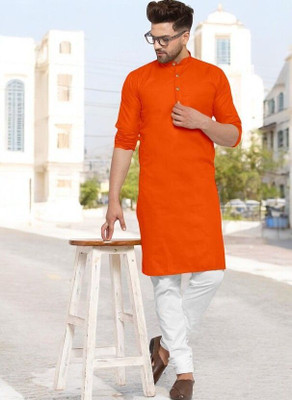 Rashmi Genz Men Printed Straight Kurta(Orange)